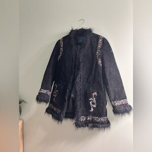 Vintage Steve Madden leather suede faux fur jacket embroidered Y2K